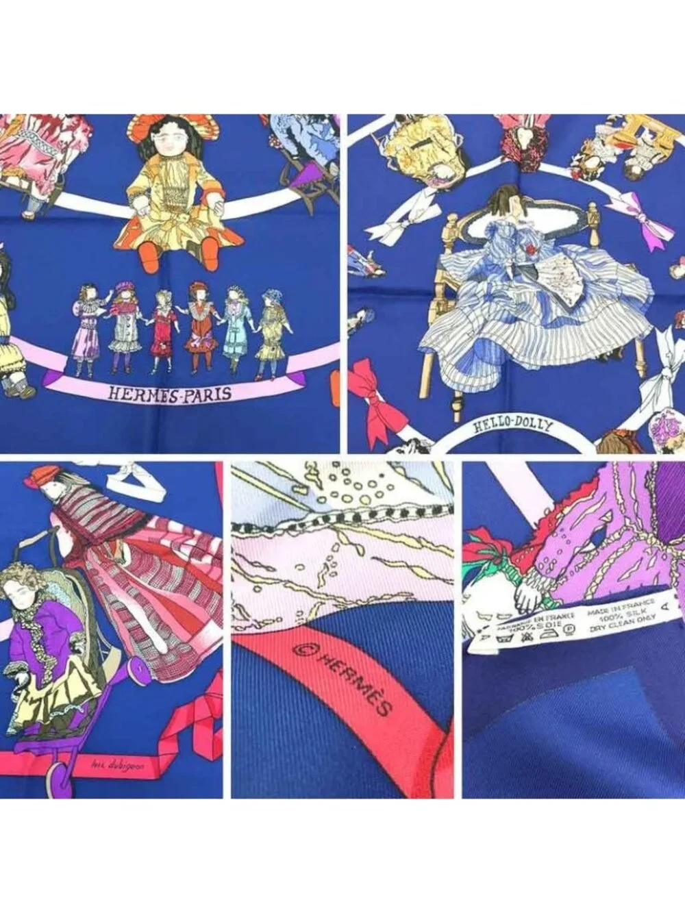 Hermes Scarf Carre 90 Hello Dolly Doll Silk Navy - Picture 2 of 3